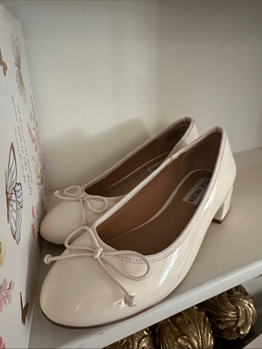 Steve Madden Cream Patent Ballet Flats with Low Block Heel - Picture 2 of 4